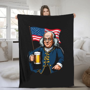 Discover Beer Fun Benjamin Franklin With Beer Mug American Flag Fleece Blankets