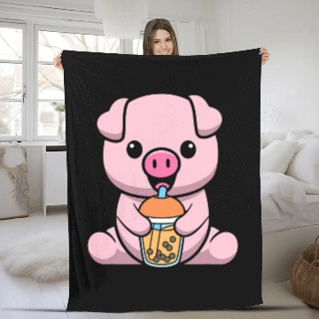 Discover Bubble Milk Tea Pig Cute Pig Drinking Boba Milk Tea 21 Baseball Tees Fleece Blankets