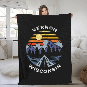 Discover Vernon Wisconsin Mountains Vacation Camping Souvenir Fleece Blankets