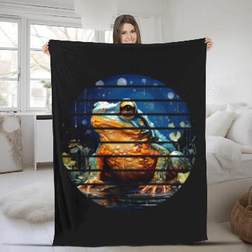 Discover Retro circle green frog blue starry night sky pond anime art Baseball Tees Fleece Blankets