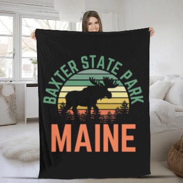 Discover Lacrosse Gift Baxter State Park Maine Moose Hiking Retro Sunset Fleece Blankets