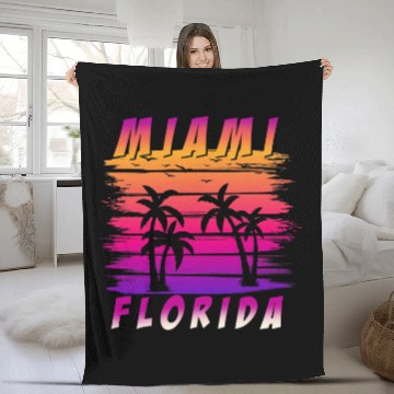 Discover 90s Vaporwave Retro Art Palm Trees US State Miami Florida Baseball Tees Fleece Blankets