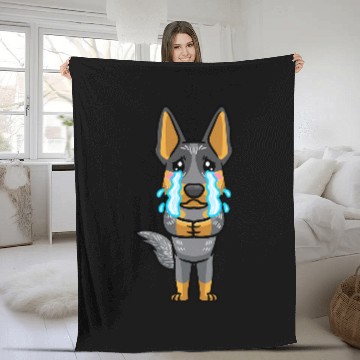 Discover Australian Cattle Dog Kawaii Sad Crying Emoticon Fleece Blankets