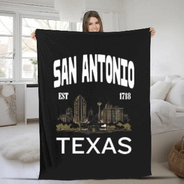 Discover San Antonio Texas EST 1718Skyline Alamo River Walk Fleece Blankets