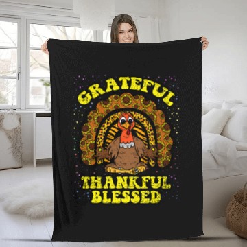 Discover Lacrosse Gift Grateful Thankfull Blessed Thanksgiving Day Turkey Fall Fleece Blankets