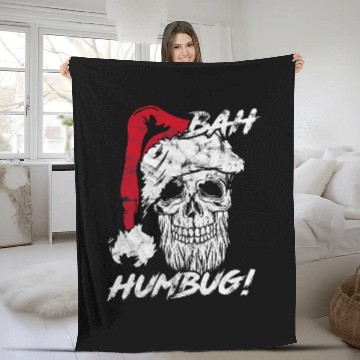 Discover Bah Humbug Grumpy Santa Skull Funny Christmas Pirate Fleece Blankets
