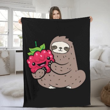 Discover Sloth Pet With Raspberry Fruit Cute Raspberries And Sloth Fleece Blankets