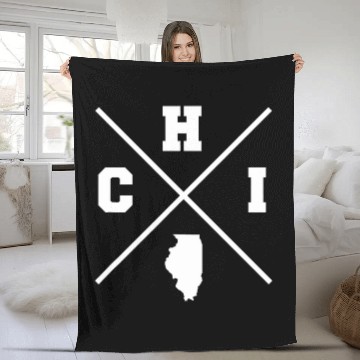 Discover Classic CHI Chicago Crossmark State Outline Fleece Blankets