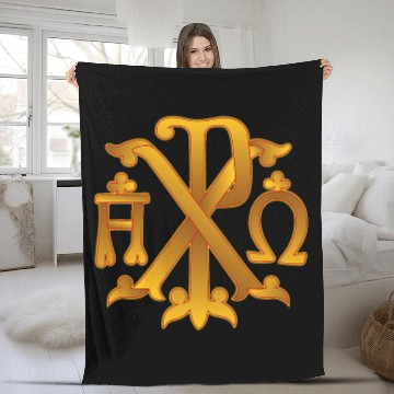 Discover Christian symbol ChiRho and the alpha omega Fleece Blankets