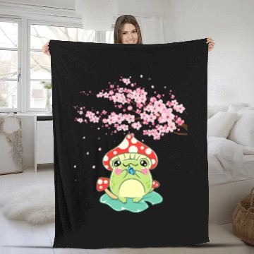 Discover Cute Frog Mushroom Sakura Butterfly Cottagecore Aesthetic Fleece Blankets
