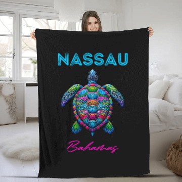 Discover Turtle Pet Nassau Bahamas Tribal Beach Sea Turtle Fleece Blankets