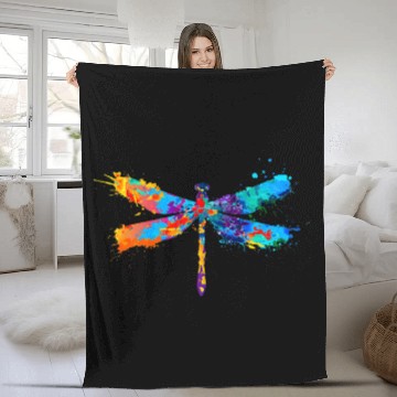 Discover Colorful Aesthetic Boho Dragonfly Gift for Dragonfly Love Fleece Blankets