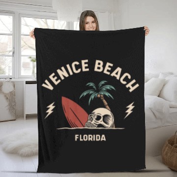 Discover vintages Surfing Venice Beach Florida Retro Surfer Skull Fleece Blankets