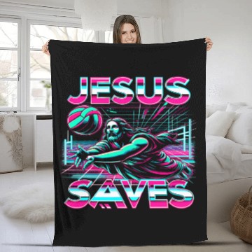 Discover 80s Vaporwave Jesus Saves Volleyball Zip Fleece Blankets