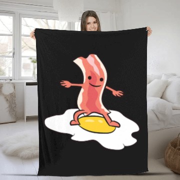 Discover Surf Life Kawaii Bacon Surfing On Fried Egg Breakfast Egg and Bacon Fleece Blankets