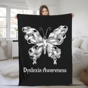 Discover Dyslexia Awareness Month Silver Ribbon Butterfly Fleece Blankets