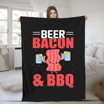 Discover Beer Bacon BBQ 2Funny Pork Pig Meat BBQ Grilling Bacon Fleece Blankets
