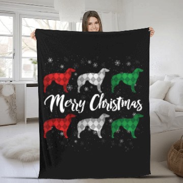 Discover Borzoi Merry Christmas Argyle Dog Fleece Blankets