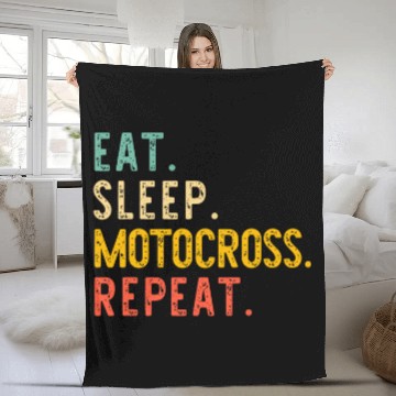 Discover Eat Sleep Motocross Repeat Racing MX Retro Vintage Fleece Blankets