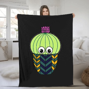 Discover Cute Barrel Cactus In Patterned Pot Fleece Blankets
