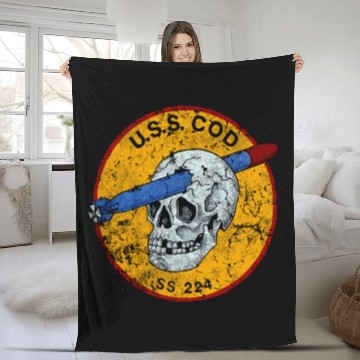 Discover USS COD Submarine Navy WWII Skull Logo Fleece Blankets