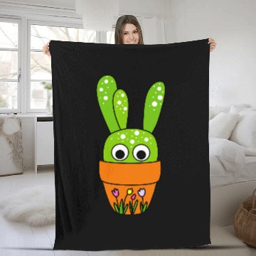 Discover Cute Cactus In Tulip Pot Fleece Blankets