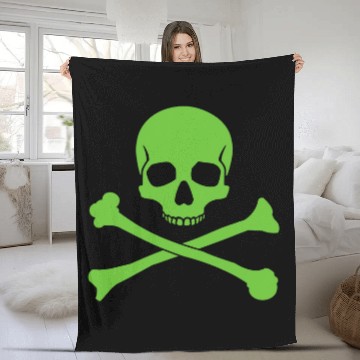 Discover Green Skull and Crossbones Pirate Fleece Blankets