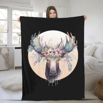 Discover Lacrosse Gift Cute Moose Flower Crown Animal Lovers Fleece Blankets