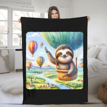 Discover Sloth Pet Piloting A Balloon Sky Landscape Adventure Baseball Tees Fleece Blankets