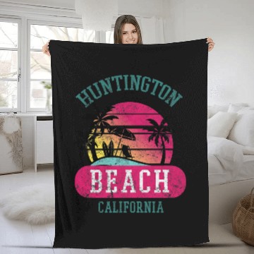 Discover Distressed Huntington Beach CA Beach Sunset Novelty Art Fleece Blankets