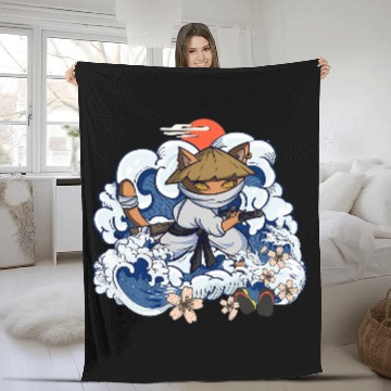 Discover Retro Japanese Cat Samurai Tattoo Graphic Ninja Kawaii 8 Baseball Tees Fleece Blankets