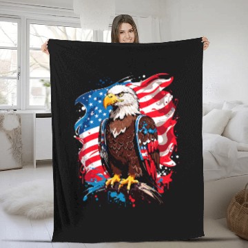Discover USA Flag Bald Eagle American Flag 2 Baseball Tees Fleece Blankets