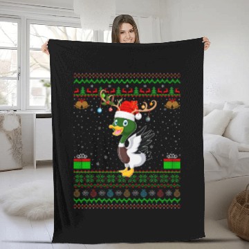 Discover Duck Pet Reindeer Santa Hat Matching Ugly Mallard Duck Christmas Baseball Tees Fleece Blankets