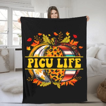 Discover picu life pumpkin leopard thanksgiving autumn fall leaves Fleece Blankets
