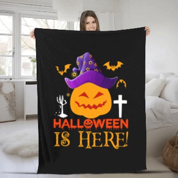 Discover Halloween Is Here Orange Pumpkin With Purple Pirate Hat Fleece Blankets