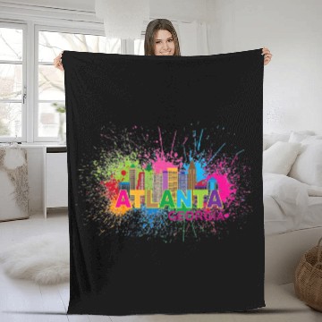 Discover Downtown Georgia Art Native Atlanta Skyline Paint Splatter Fleece Blankets
