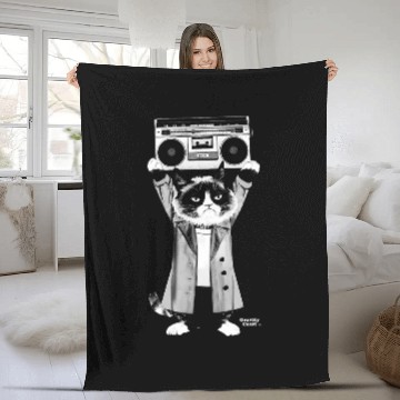 Discover Bad Kitty Yacht Rock Cat Playing 80s Music Fleece Blankets