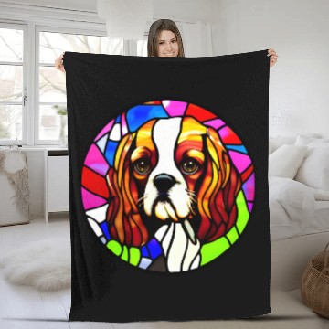 Discover Cavalier King Charles Spaniel Stained Glass Pop Art 7 Zip Fleece Blankets