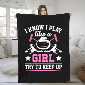 Discover Winter Sport Curling Stone Curling Girl Fleece Blankets