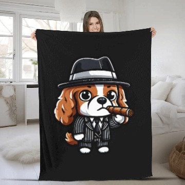 Discover Cavalier King Charles Spaniel Gangster Funny Dog Mobster Fleece Blankets