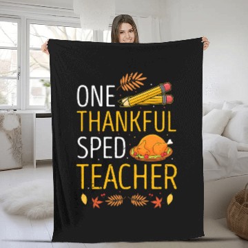 Discover Lacrosse Gift Cute One Thankful Sped Teacher Turkey Fleece Blankets
