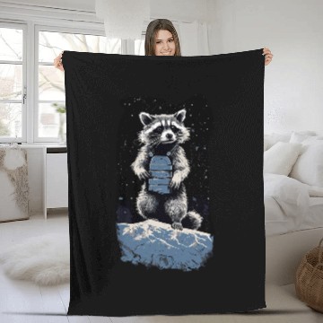 Discover Raccoon Pet Pastel Raccoon Exploring Distant Moons Space Trash Panda Fleece Blankets