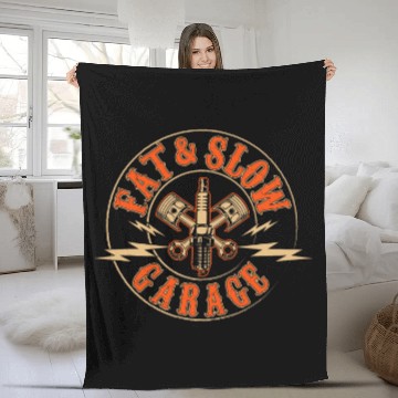 Discover Funny Fat 2Slow Garage Mechanic Biker or Car Guy 21 Fleece Blankets