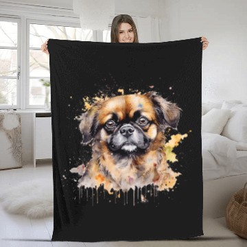 Discover Colorful Tibetan spaniel watercolor art 2 Fleece Blankets