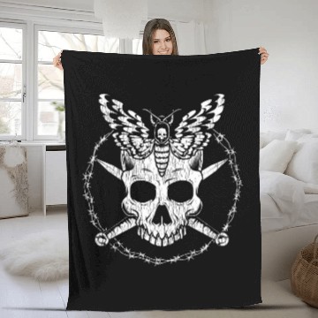 Discover Gothic skull with deaths head hawk moth Fleece Blankets