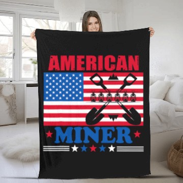 Discover American Coal Miner Patriotic USA Flag Underground Mining Fleece Blankets