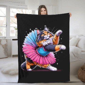 Discover Ballerina Maine Coon Cat Dancing Fleece Blankets
