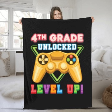 Discover 4th grade unlocked level up fourth gamer kid student teacher Fleece Blankets