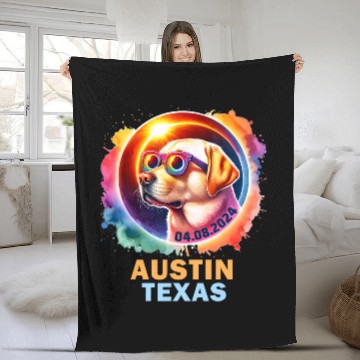 Discover Austin Texas Total Solar Eclipse 2024 Labrador Retriever Dog Fleece Blankets