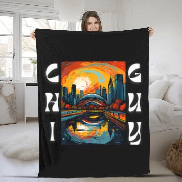 Discover Chicago Skyline Bean Chi Guy Love Chicago Abstract Art Zip Fleece Blankets